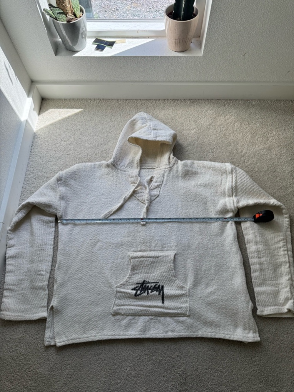 Cream Hooded Pullover hoodie vintage Stussy surf drug rug Baja hemp